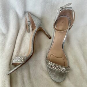 Kelly + Katie Silver Sparkly High Heel Dressy Sandals Open Toe Size 9 Prom Shoes